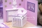 Preview: Explosionsbox Baby ca. 10x10x10cm | Geldgeschenk Geburt | Baby Zimmer, Kinderzimmer | Motiv: Wolken, Schmetterlinge | lila lavendel weiß | Art. Nr. 00020401