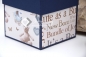 Preview: Explosionsbox Baby ca. 9x9x9cm | Geldgeschenk Geburt | Sneakers, Schuhe | Motiv: Teddybär | blau weiß | Art. Nr. 00020505