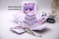 Mobile Preview: Explosionsbox Geburtstag personalisierbar ca. 7x7x7cm | Geldgeschenk | Torte eckig | Motiv: Blüten floral | pastell lila | Art. Nr. 02020407 20 60 30 70 40 50 80