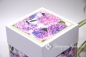 Preview: Explosionsbox Geburtstag personalisierbar ca. 7x7x7cm | Geldgeschenk | Zierschachtel | Motiv: Blumen | lindgrün lila pastell | Art. Nr. 02020611 20 60 30 50 40