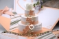 Preview: Explosionsbox Hochzeit ca. 9x9x9cm | Geldgeschenk | Torte rund | floral | pastell pfirsich weiß | Art. Nr. 03020102