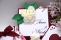 Preview: Explosionsbox Hochzeit ca. 9x9x9cm personalisierbar | Geldgeschenk | Torte rund | floral | bordeaux rot weiß | Art. Nr. 03020202