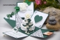 Preview: Explosionsbox Hochzeit ca. 9x9x9cm personalisierbar | Geldgeschenk | Torte rund | floral | grün weiß | Art. Nr. 03020603