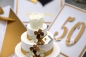 Preview: Explosionsbox Goldene Hochzeit ca. 9x9x9cm | Geldgeschenk | Torte rund | Herzen | gold weiß | Art. Nr. 03021203