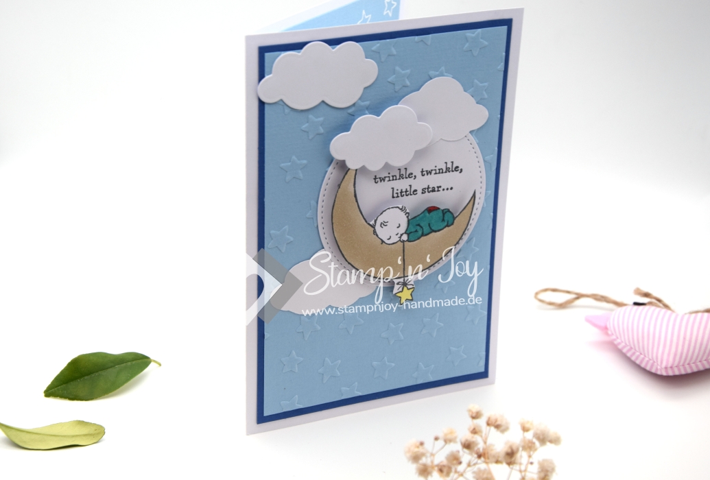 Karte Baby, Geburt | Babykarte | Motiv: Baby Mond Wolke twinkle twinkle | blau | Art. Nr. 00000502