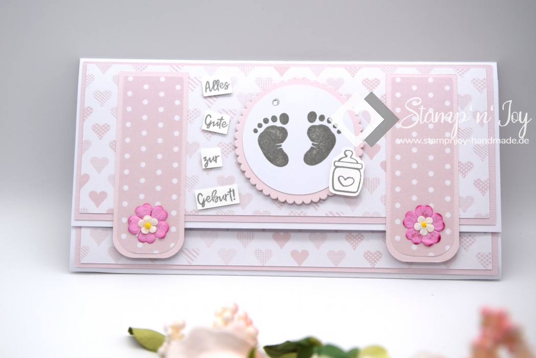 Portemonnaie Gutscheinverpackung Baby Mädchen | Geldgeschenk Geburt | Geldverpackung | Motiv: Babyfüße | rosa weiß | Art. Nr. 00010301