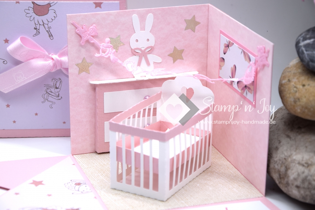 Explosionsbox Baby ca. 10x10x10cm | Geldgeschenk Geburt | Baby Zimmer, Kinderzimmer | Motiv: Ballerina | rosa weiß | Art. Nr. 00020307