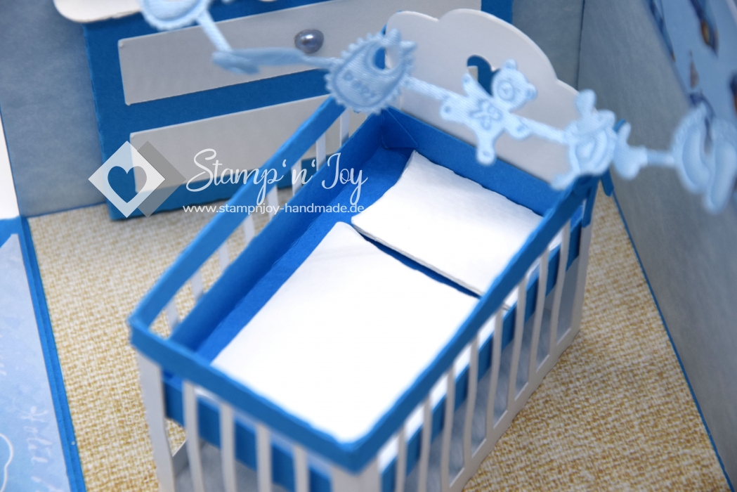 Explosionsbox Baby ca. 10x10x10cm | Geldgeschenk Geburt | Baby Zimmer, Kinderzimmer | Motiv: Wolken | blau weiß | Art. Nr. 00020506