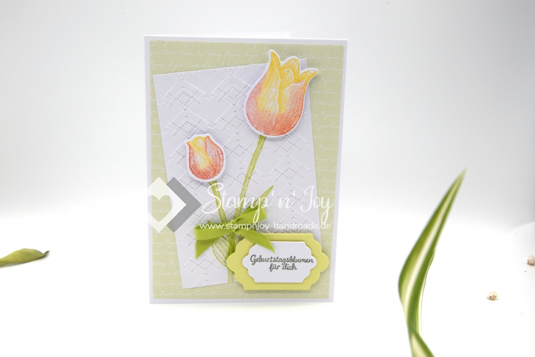 C6 Karte Geburtstag | Geburtstagskarte | Glückwunschkarte | Motiv: Tulpen | limette grün weiß | Art. Nr. 02000604