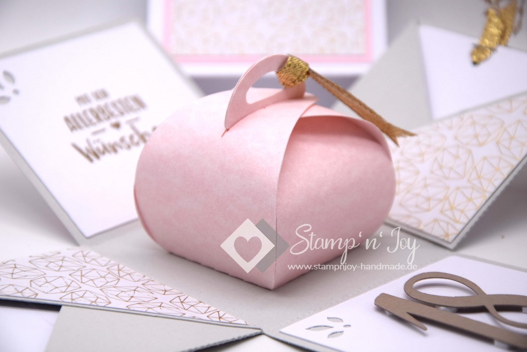 Explosionsbox Geburtstag personalisierbar | Geldgeschenk | Zierschachtel | Motiv: marble Diamant | grau rosa | Art. Nr. 02020810 20