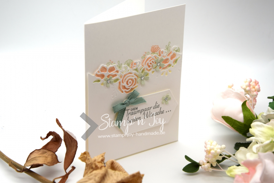 Karte Hochzeit | Hochzeitskarte | Motiv: Rosen | weiß mit orangenen Rosen | Art. Nr. 03001001