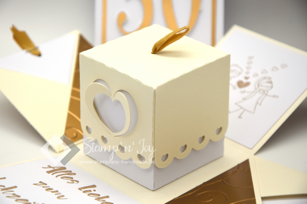 Explosionsbox Goldene Hochzeit | Geldgeschenk | Herzschachtel | Rosen floral | gold creme | Art. Nr. 03020005 50