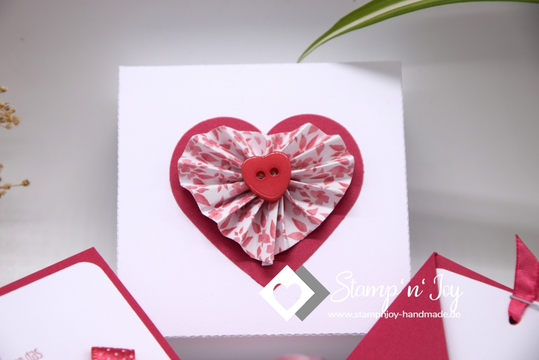 Explosionsbox Liebe, Valentinstag | Geldgeschenk | Zierschachtel | Motiv: floral Rosen Herz | rot pink | Art. Nr. 03020201 30 60 30 70 40 50 80