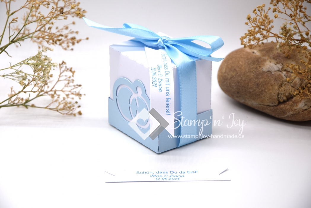 Gastgeschenk Hochzeit personalisierbar | Geldgeschenk | Ringbox | Motiv: Ringe | blau weiß | Art. Nr. 03050502