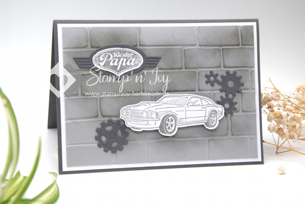 Karte Vatertag Mann | Geburtstagskarte | Motiv: Mauerwerk mit Auto | grau | Art. Nr. 05000801