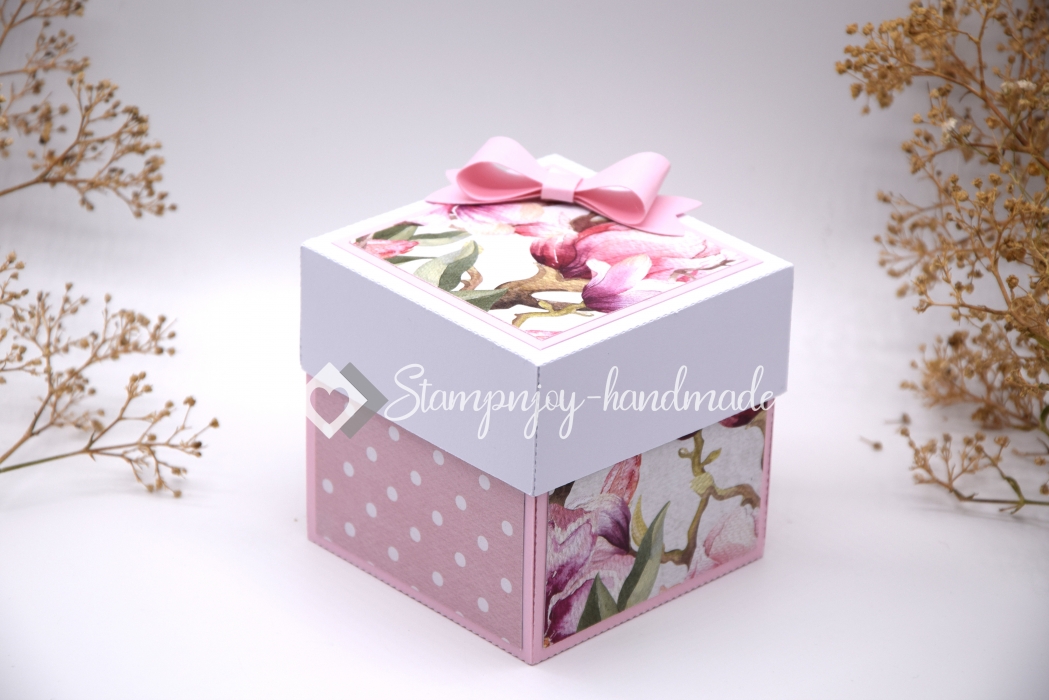 Explosionsbox Muttertag/ Runder Geburtstag | Geldgeschenk | Zierschachtel | Motiv: Blüten floral | rosa weiß | Art. Nr. 06020303