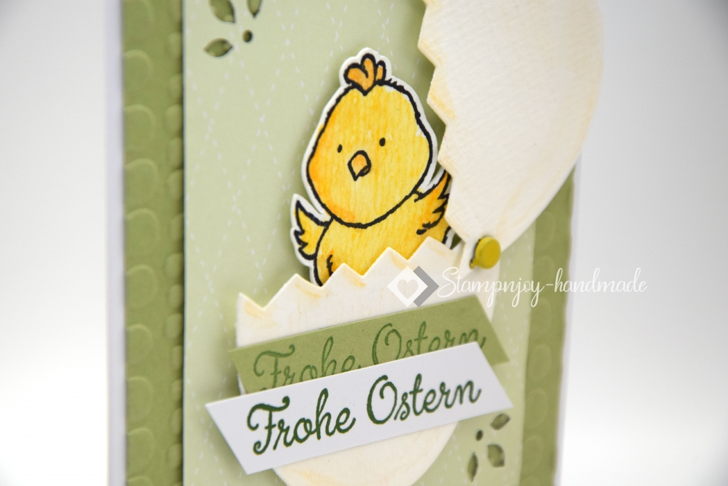 Karte Ostern | Osterkarte | Motiv: Osterei Küken | farngrün weiß | Art. Nr. 07000601