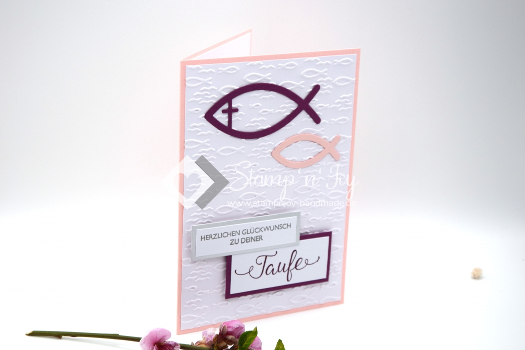 Taufkarte Mädchen | Glückwunschkarte Taufe | Motiv: Fische | puderrosa himbeerrot | Art. Nr. 08000301