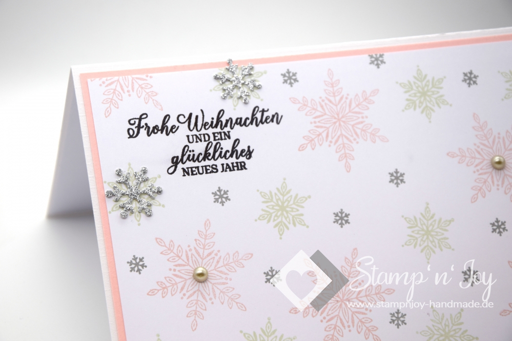 Karte Weihnachten | Weihnachtskarte | Motiv: Schneeflocken pastell rosa grün | weiß | Art. Nr. 10001001