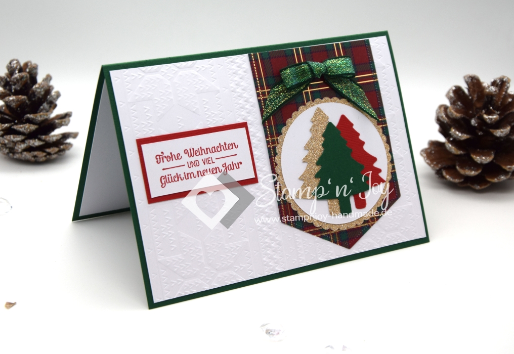 Karte Weihnachten | Weihnachtskarte | Motiv: Tannenbäume mit Glitzerschleife | tannengrün | Art. Nr. 10000601