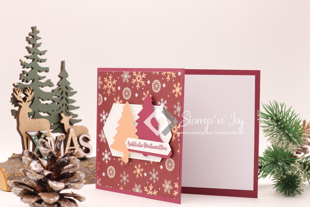 Gutschein Karte Weihnachten | Karte | Geldkarte | Weihnachtskarte | Motiv: Schneeflocken | bordeauxrot weiß | Art. Nr. 10010204