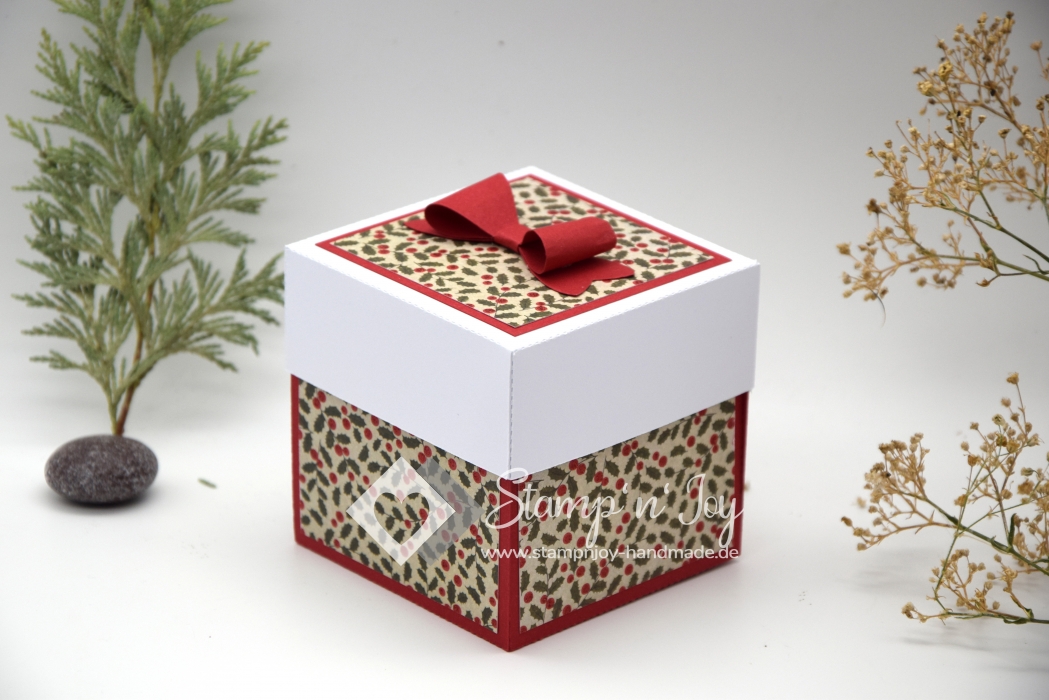 Explosionsbox Weihnachten | Geldgeschenk | Zierschachtel | Motiv: Mistelzweige | rot weiß | Art. Nr. 10020202