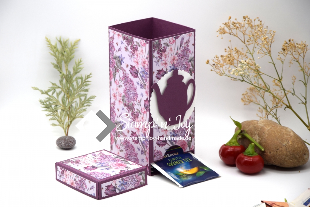 Teebeutelspender | Teespender | Teeverpackung | Motiv: floral, Weihnachten | himbeerrot lila | Art. Nr. 10070405