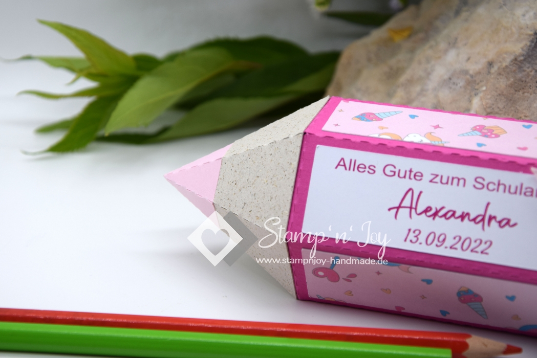 Stiftbox Einschulung Schule personalisierbar | Geschenkbox befüllbar | Geldgeschenk | Motiv: Einhorn | pink rosa | Art. Nr. 13040303