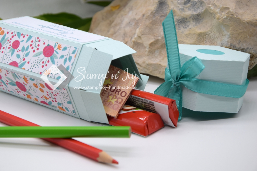 Stiftbox Einschulung Schule personalisierbar | Geschenkbox befüllbar | Geldgeschenk | Motiv: floral | mint | Art. Nr. 13041301