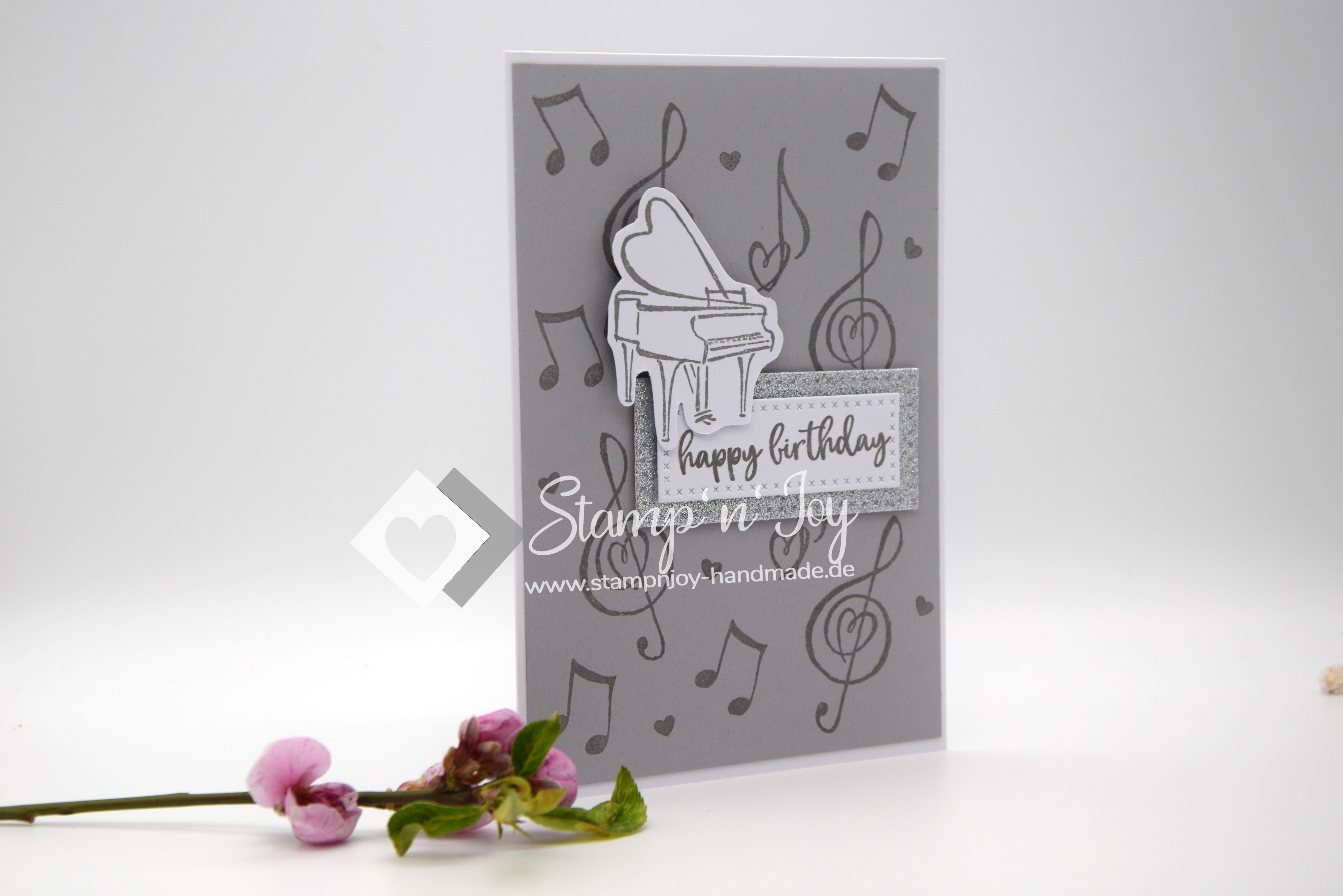 Karte Geburtstag/ Glückwunschkarte Musik/ Noten/ Klavier mit Stampin up 