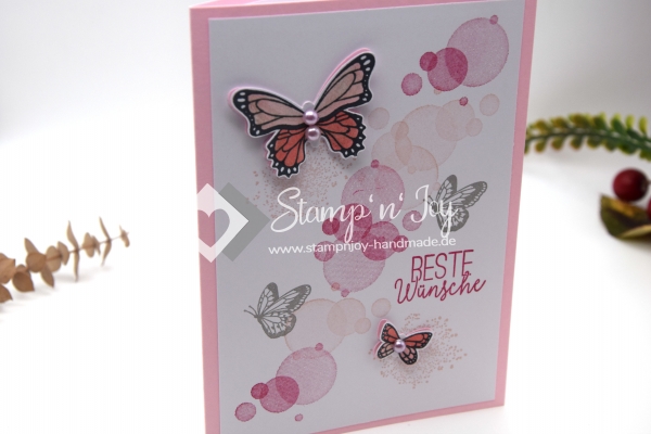 Karte Geburtstag | Geburtstagskarte | Glückwunschkarte | Motiv: Schmetterlinge | rosa weiß | Art. Nr. 02000301