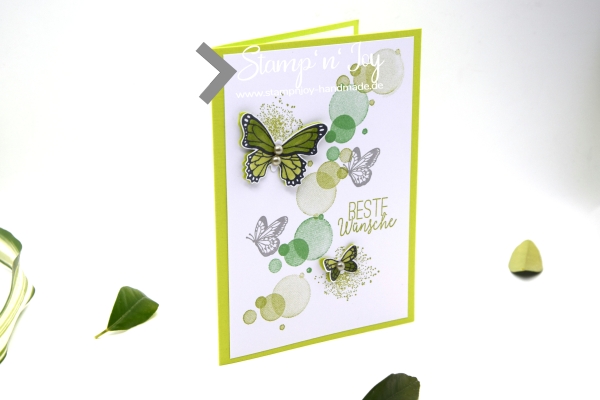 Karte Geburtstag | Geburtstagskarte | Glückwunschkarte | Motiv: Schmetterlinge | limette grün weiß | Art. Nr. 02000602
