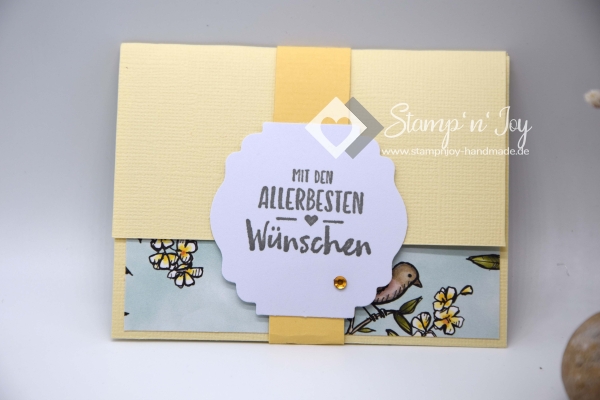 Gutscheinkarte Geburtstag | Geldkarte | Geburtstagskarte | Motiv: Vogelgarten floral | gelb | Art. 02010002