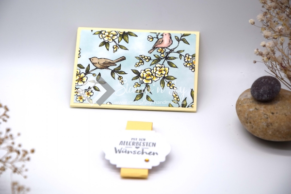 Gutscheinkarte Geburtstag | Geldkarte | Geburtstagskarte | Motiv: Vogelgarten floral | gelb | Art. 02010002