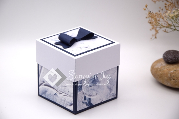 Explosionsbox Geburtstag personalisierbar | Geldgeschenk | Quadratschachtel | Motiv: Paste | nachtblau weiß | Art. Nr. 02020509 20 50 70 30 40 60