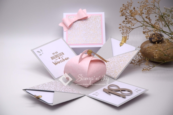 Explosionsbox Geburtstag personalisierbar | Geldgeschenk | Zierschachtel | Motiv: marble Diamant | grau rosa | Art. Nr. 02020810 20