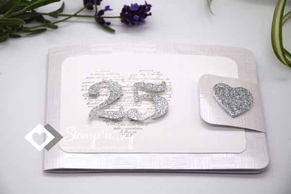 Gutscheinkarte Silberhochzeit | Geldkarte | Hochzeitskarte | Motiv: Herz | silber metallic | Art. 03011001-6