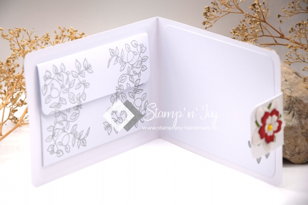 C6 Gutscheinkarte Hochzeit | Geldkarte | Hochzeitskarte | Motiv: Hochzeitspaar, Blume rot | silber metallic | Art. 03011001-8