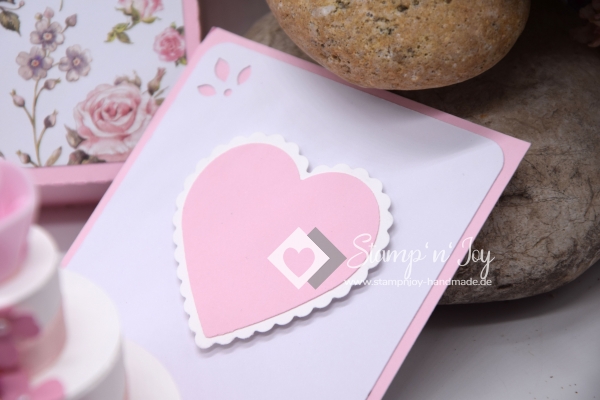 Explosionsbox Hochzeit ca. 9x9x9cm personalisierbar | Geldgeschenk | Torte rund | floral | rosa weiß | Art. Nr. 03020304