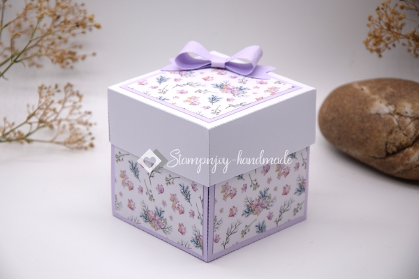 Explosionsbox Muttertag/ Runder Geburtstag | Geldgeschenk | Zierschachtel | Motiv: Blüten floral | pastell lila flieder weiß | Art. Nr. 06020402