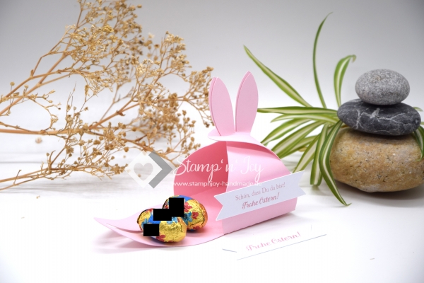 Gastgeschenk Ostern personalisierbar | Goodie Ostergeschenk | Zierschachtel | Motiv: Hasenohren | rosa weiß | Art. Nr. 07050301