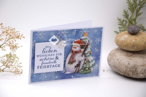 Karte Weihnachten | Weihnachtskarte | Motiv: Schneeflocken Schneemann | weiß blau | Art. Nr. 10000505