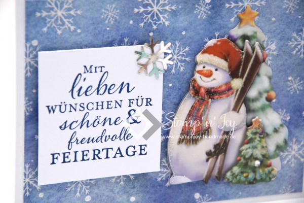 Karte Weihnachten | Weihnachtskarte | Motiv: Schneeflocken Schneemann | weiß blau | Art. Nr. 10000505