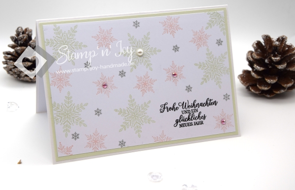 Karte Weihnachten | Weihnachtskarte | Motiv: Schneeflocken pastell rosa grün | weiß | Art. Nr. 10001002