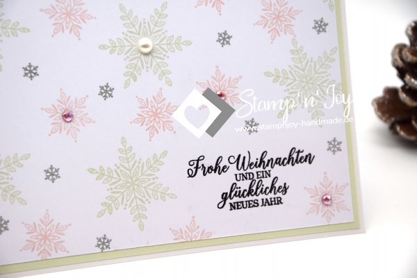 Karte Weihnachten | Weihnachtskarte | Motiv: Schneeflocken pastell rosa grün | weiß | Art. Nr. 10001002