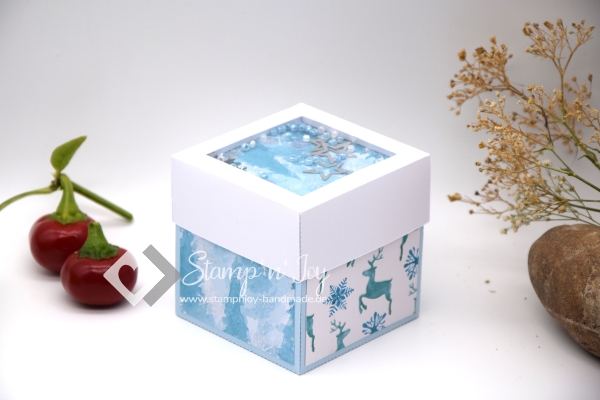 Explosionsbox Weihnachten | Geldgeschenk | Zierschachtel | Motiv: Weihnachtshirsche | hellblau weiß | Art. Nr. 10020502