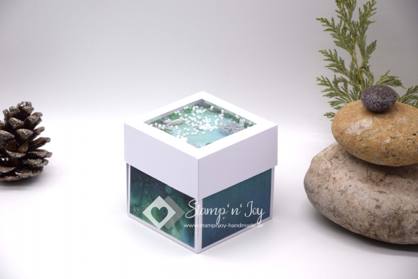 Explosionsbox Weihnachten | Geldgeschenk | Quadratbox | Schütteldeckel | Motiv: künstlerisch | weiß mint | Art. Nr. 10021003