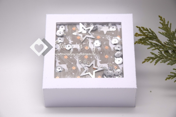 Explosionsbox Weihnachten | Geldgeschenk | Shopping Bag | Schütteldeckel | Motiv: Hirsche | beige grau weiß | Art. Nr. 10021004