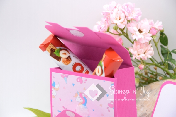 Schulranzen Einschulung Schule personalisierbar | Geschenkbox befüllbar | Geldgeschenk | Motiv: Einhorn, Herz | pink rosa | Art. Nr. 13040302