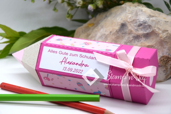 Stiftbox Einschulung Schule personalisierbar | Geschenkbox befüllbar | Geldgeschenk | Motiv: Einhorn | pink rosa | Art. Nr. 13040303